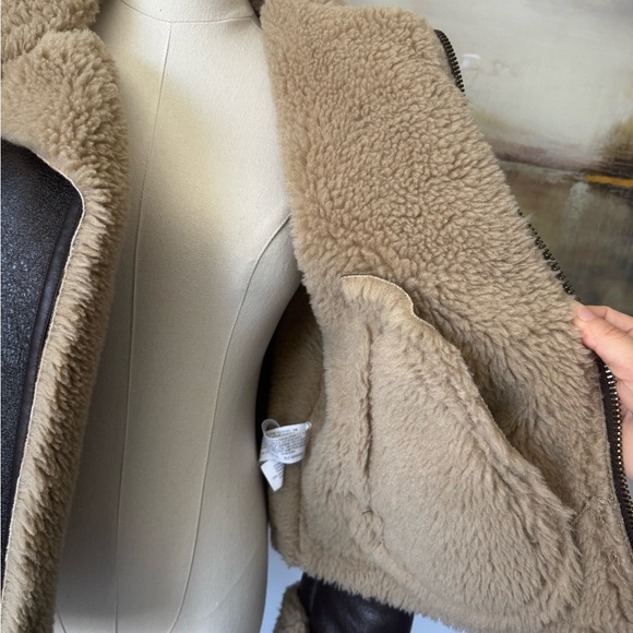 Zara Brown and Cream Shearling Jacket - Picture 2 of 8